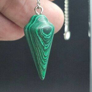 Green Malachite Pendulum Pendant With Chain Metaphysical Scrying Pagan Wiccan